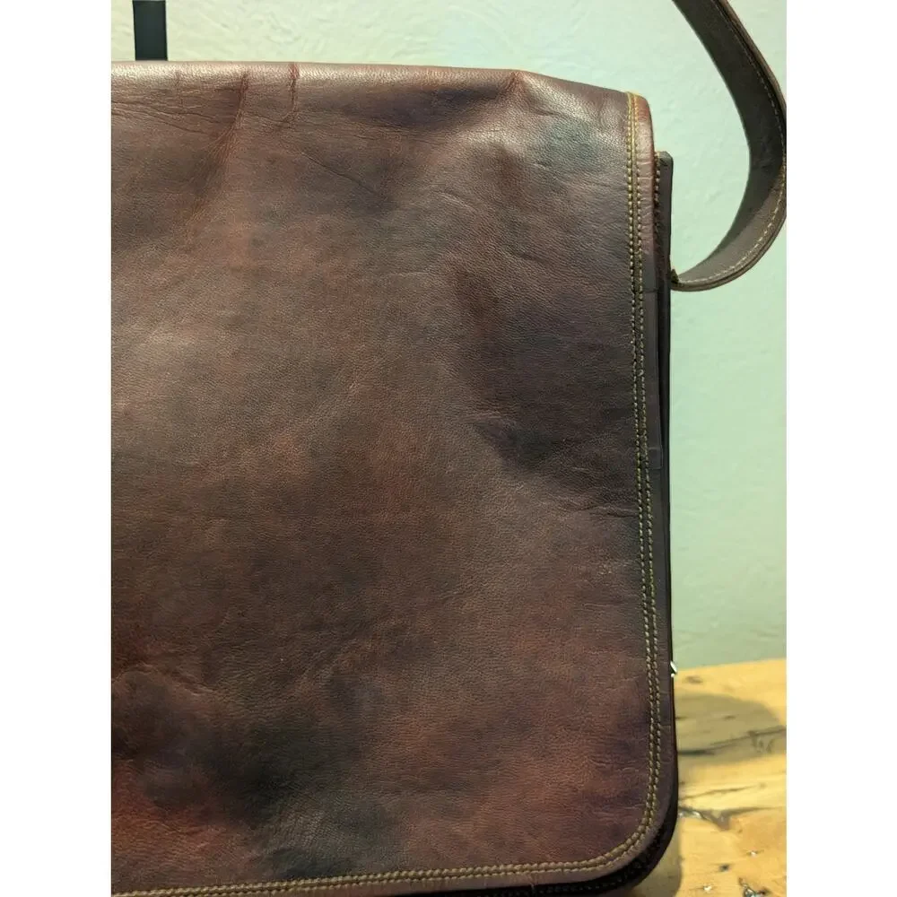 Brown No Fabric Content Canvas Lined Shoulder Strap Brief Bag